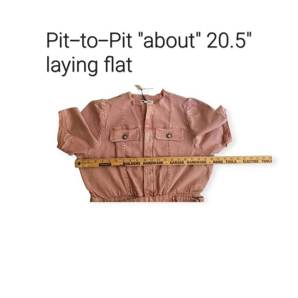 Mauby Blush Pink Puff Sleeve Denim Jumpsuit Small NWT Adjustable Belt - Picture 9 of 16